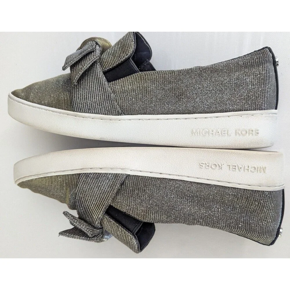 Michael Kors Willa Metallic Gold Silver Bow Slip On Sneaker Shoes Women Sz 11M